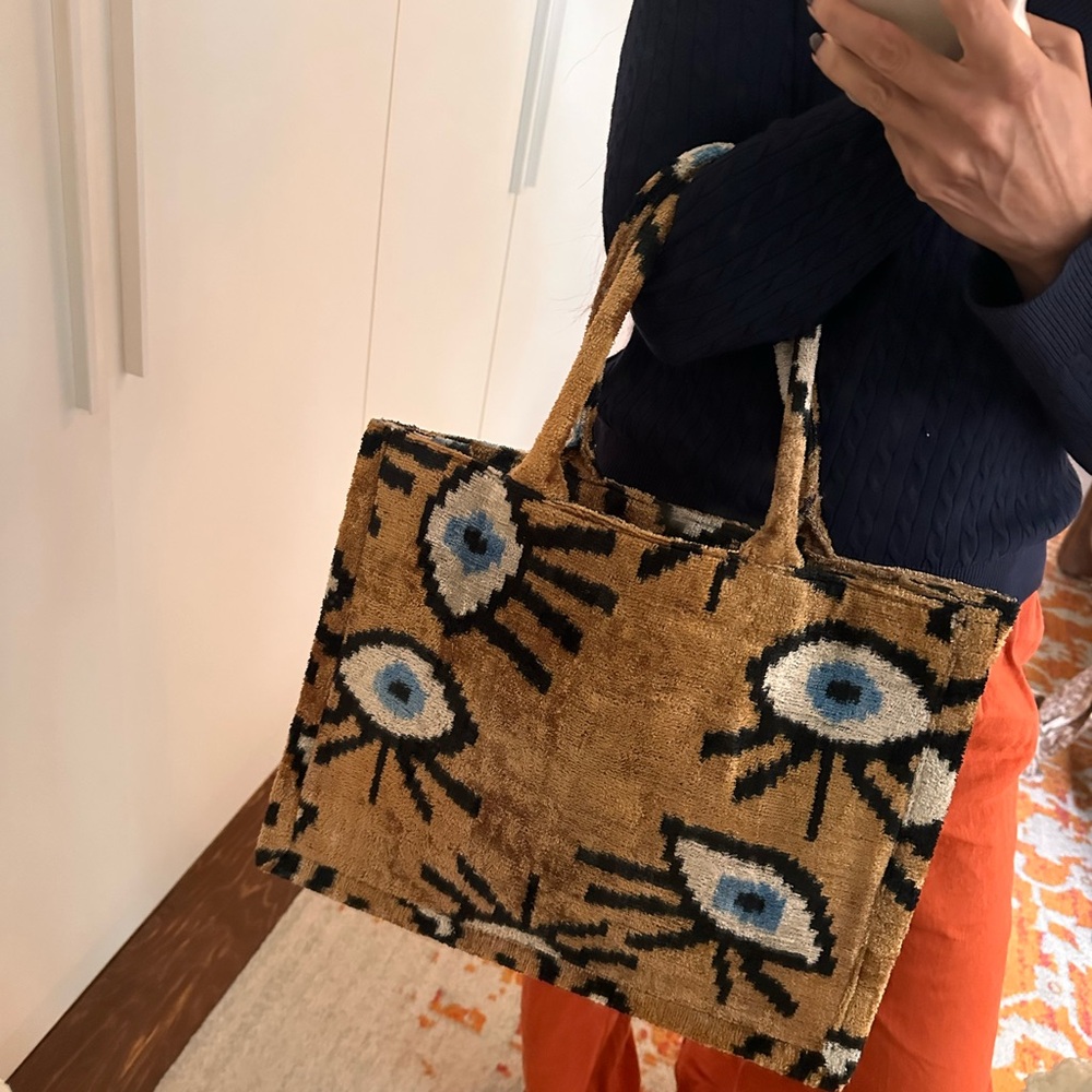 Stylish Eye Patterned Tan Tote Bag